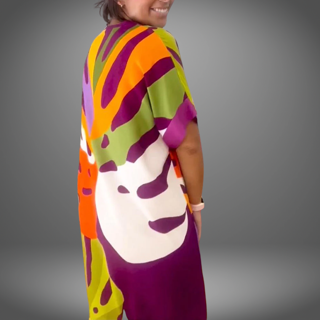 Zuri™ | Casual jurk met kleurrijke bladerenprint