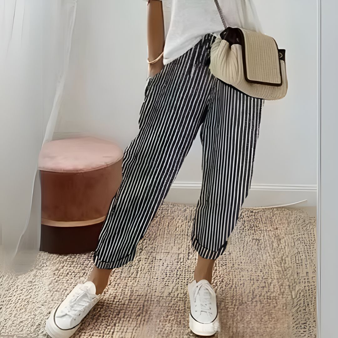 Mina | Losse Pasvorm - Gestreepte Colorblock Broek