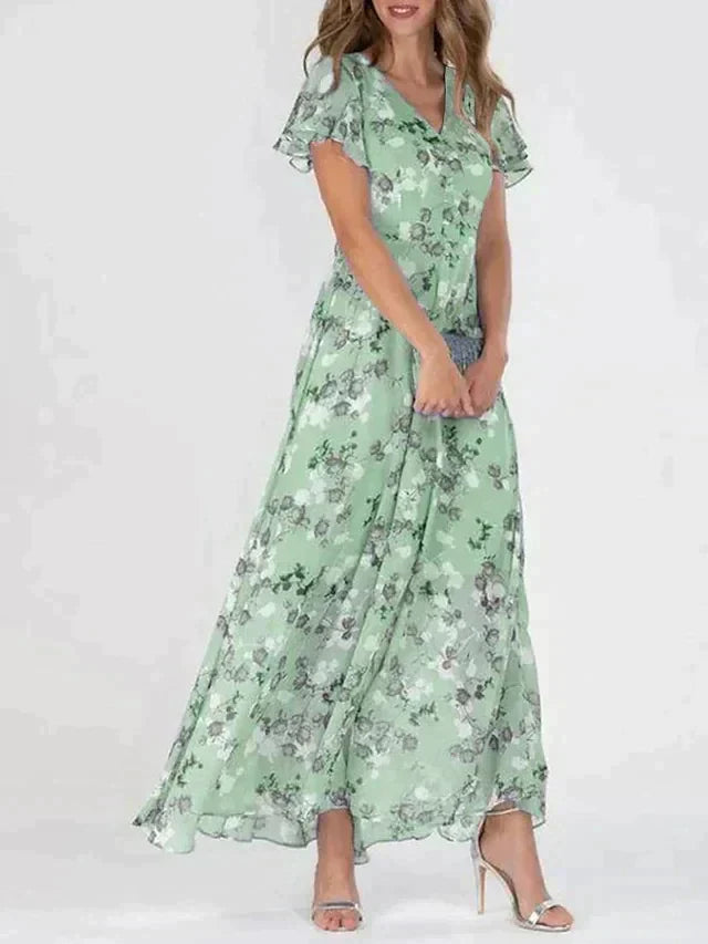 Marit | Stijlvolle Bloemen V-Hals Maxi Jurk