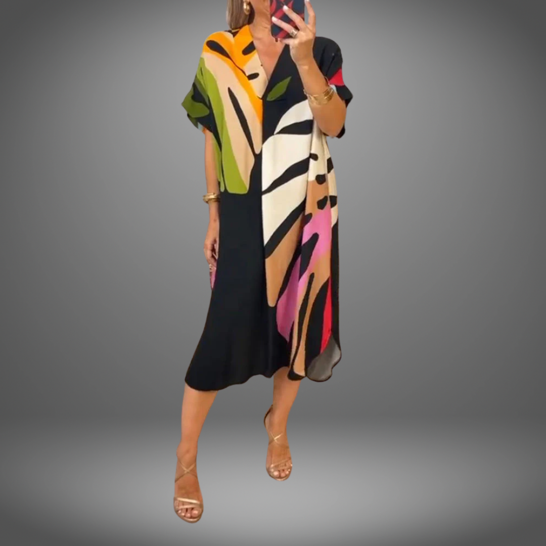 Zuri™ | Casual jurk met kleurrijke bladerenprint