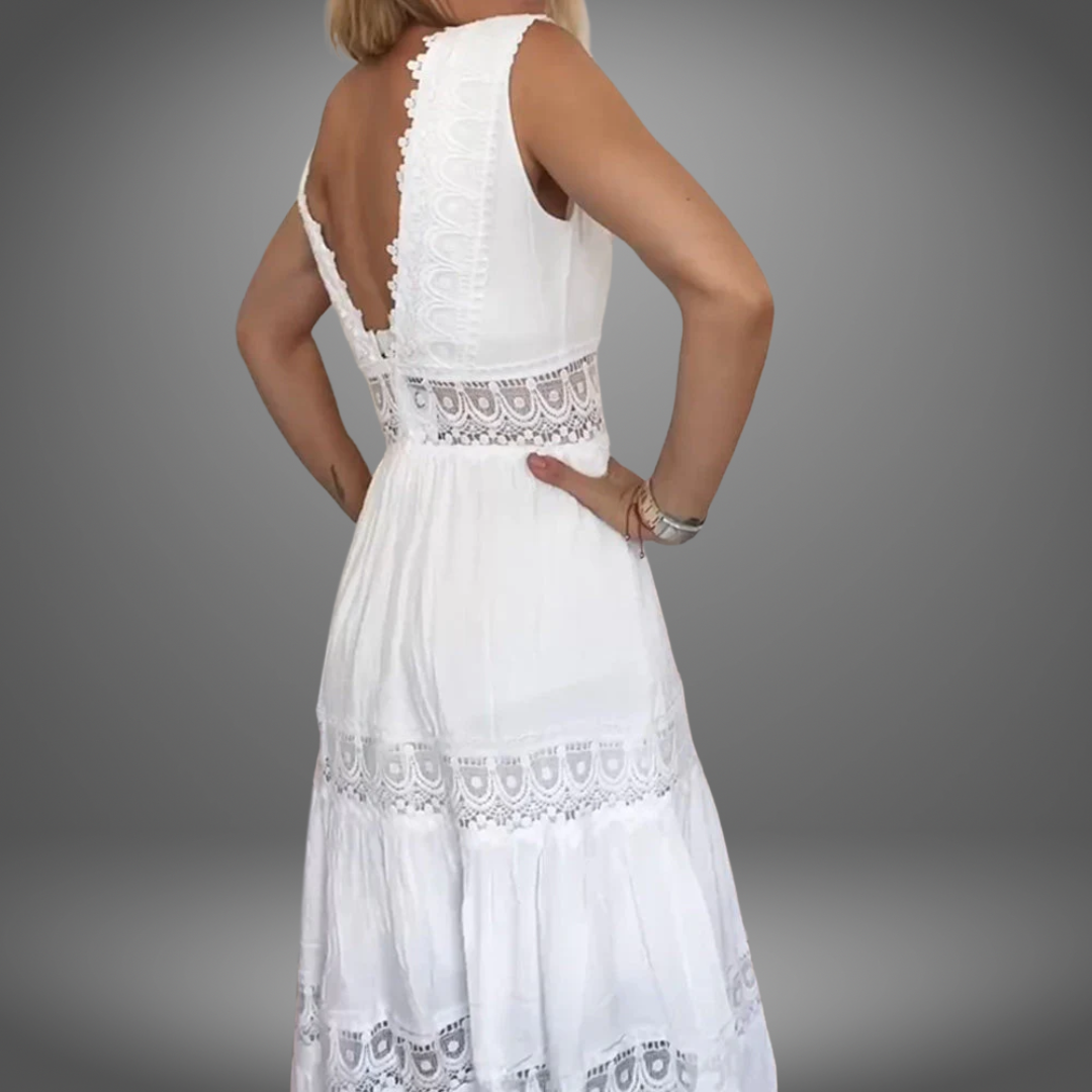 Marie™ | Mouwloze jurk met V-hals en kant