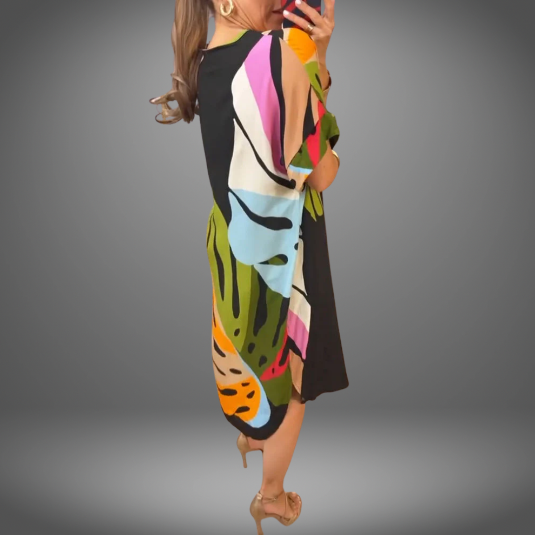 Zuri™ | Casual jurk met kleurrijke bladerenprint