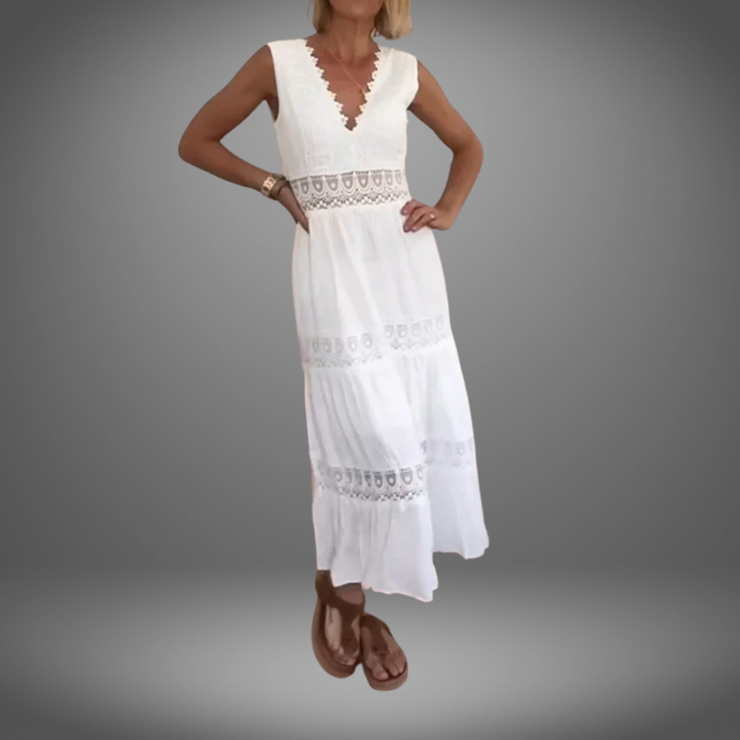 Marie™ | Mouwloze jurk met V-hals en kant