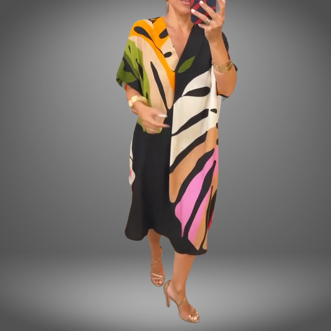 Zuri™ | Casual jurk met kleurrijke bladerenprint