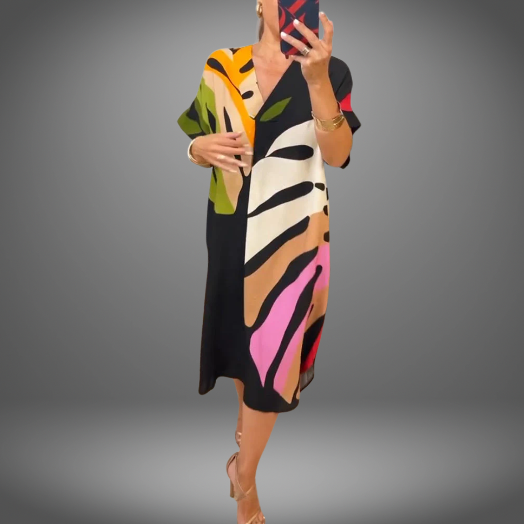 Zuri™ | Casual jurk met kleurrijke bladerenprint
