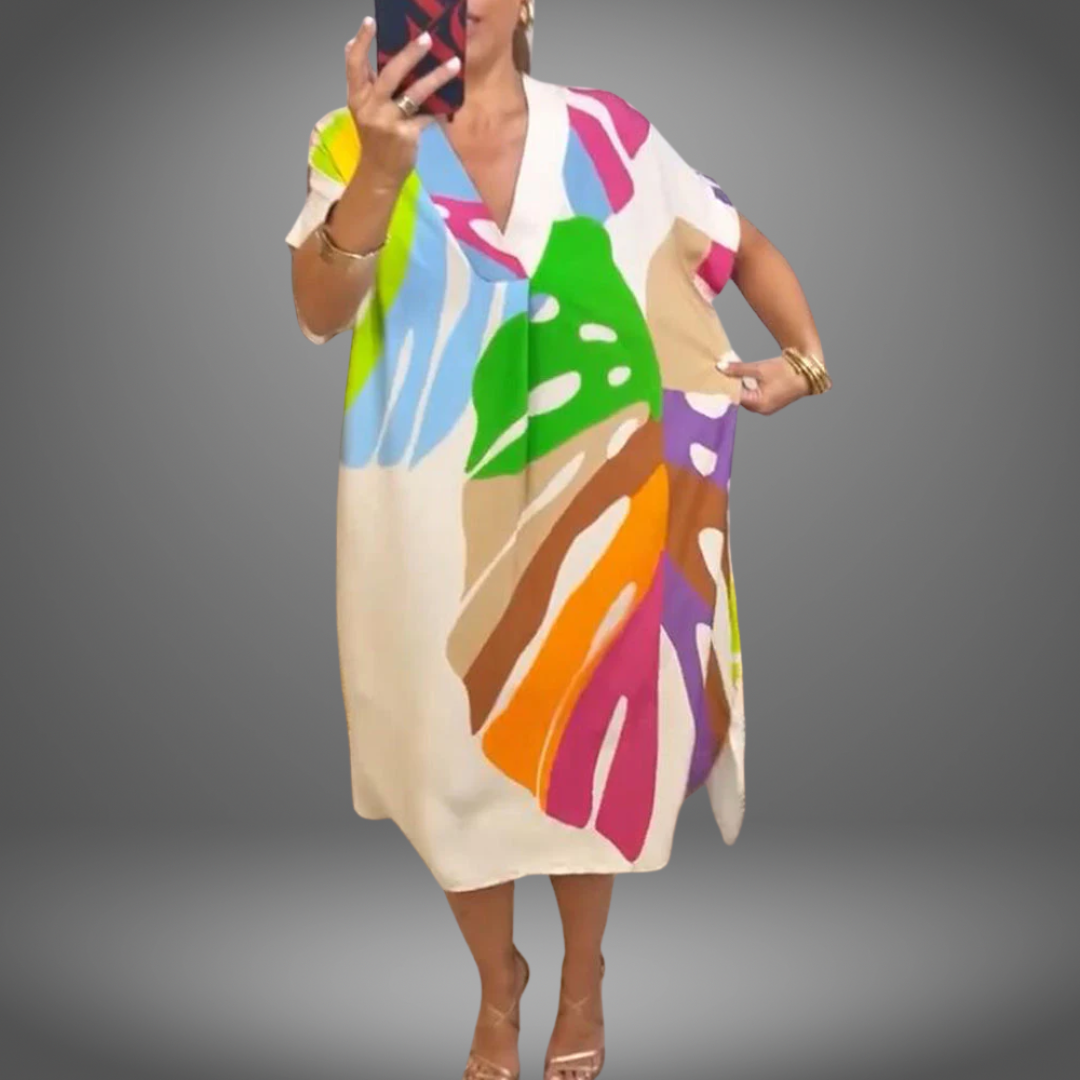 Zuri™ | Casual jurk met kleurrijke bladerenprint