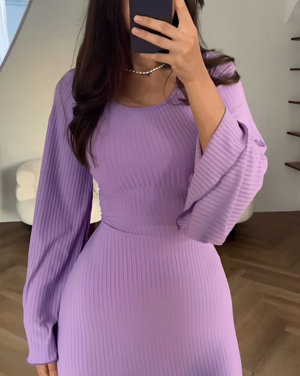 Nora™ | Geribbelde Gebreide Maxi-jurk met Mouwen