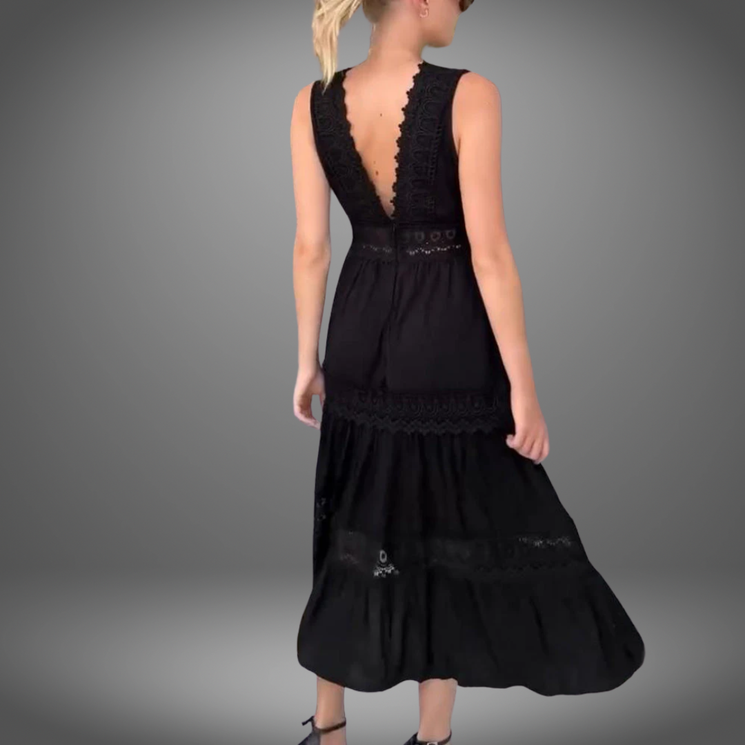 Marie™ | Mouwloze jurk met V-hals en kant