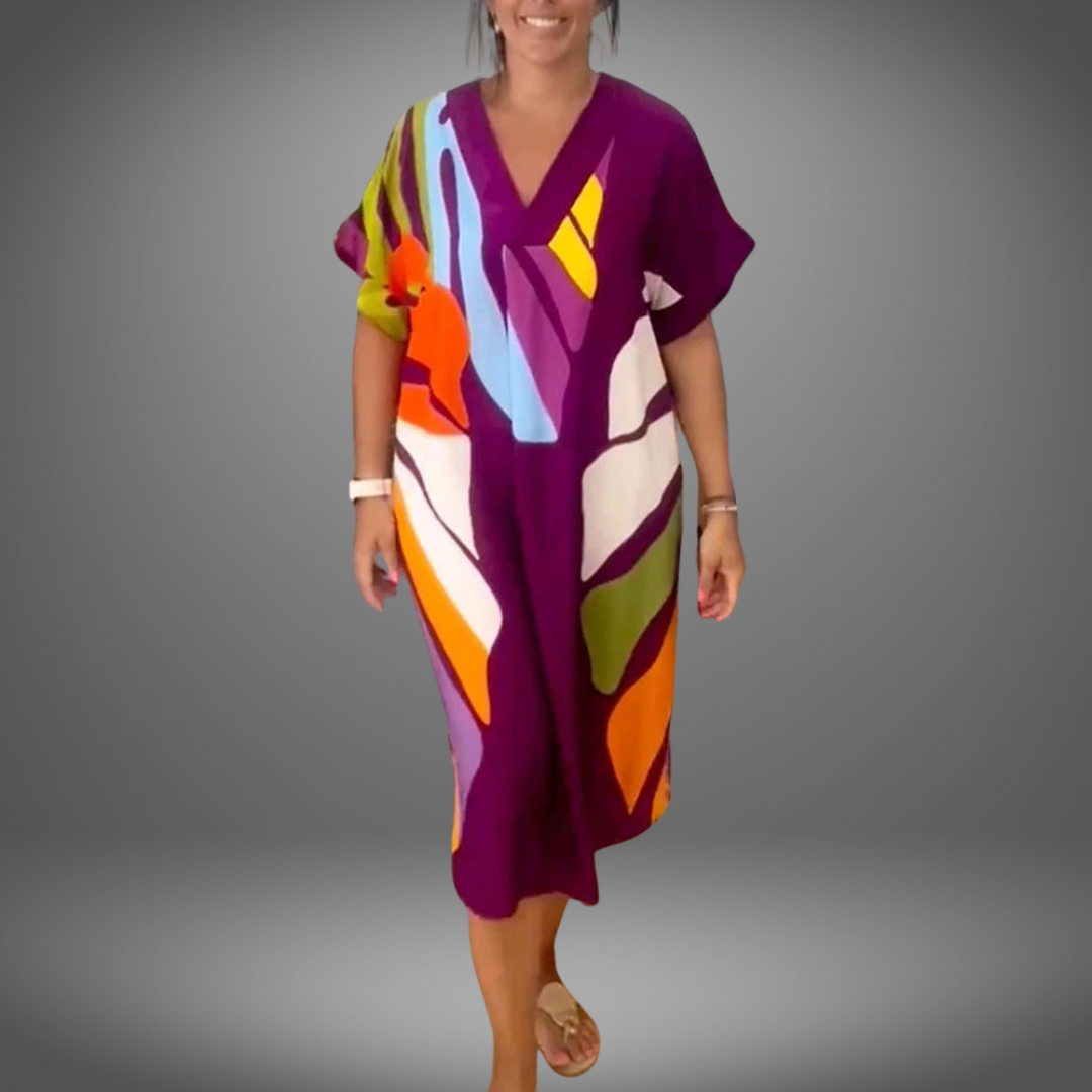 Zuri™ | Casual jurk met kleurrijke bladerenprint