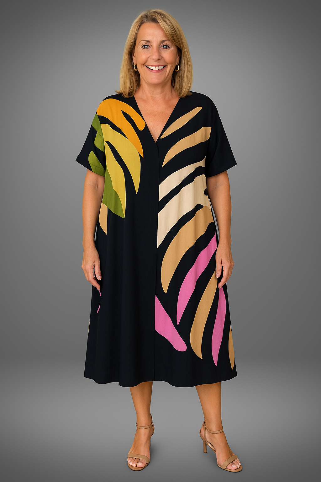 Zuri™ | Casual jurk met kleurrijke bladerenprint