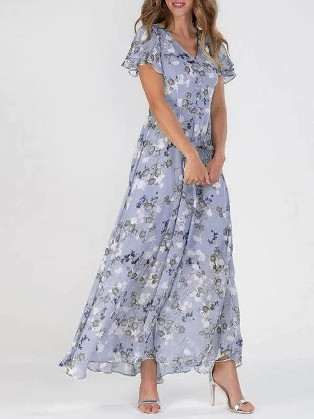 Marit | Stijlvolle Bloemen V-Hals Maxi Jurk