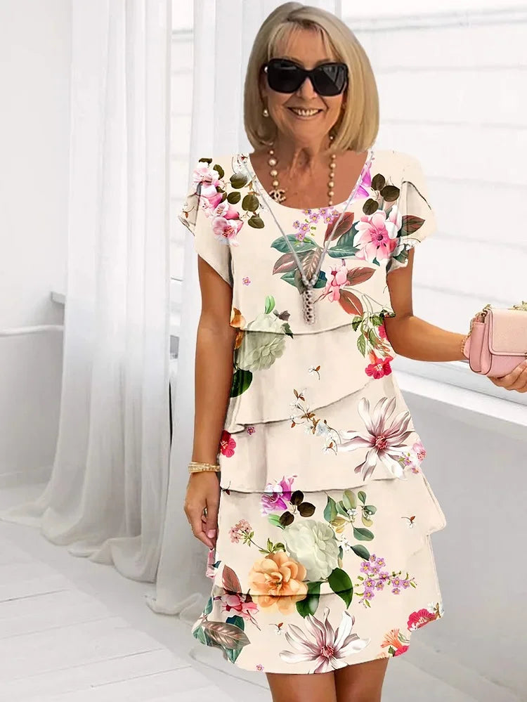 Giselle - gelaagde, volants, bloemenprint jurk