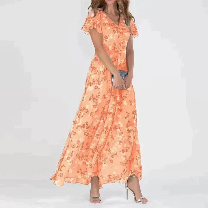 Marit | Stijlvolle Bloemen V-Hals Maxi Jurk
