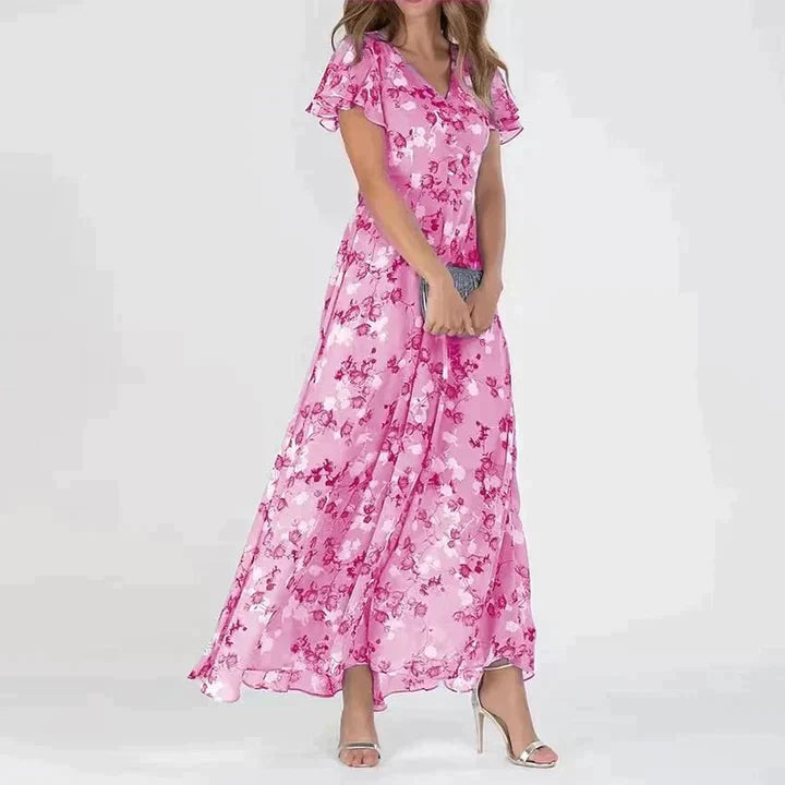 Marit | Stijlvolle Bloemen V-Hals Maxi Jurk