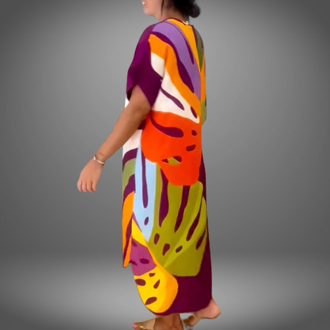 Zuri™ | Casual jurk met kleurrijke bladerenprint