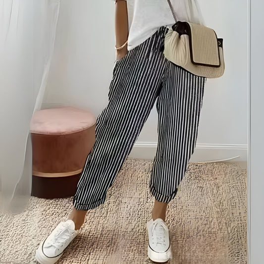 Mina | Losse Pasvorm - Gestreepte Colorblock Broek