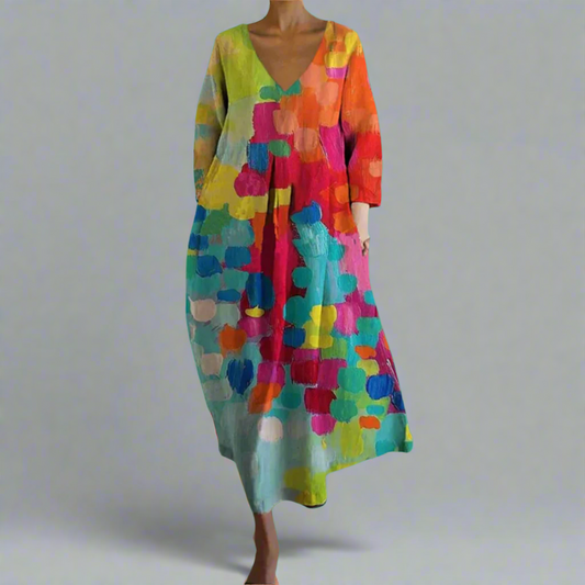 Belinda | Elegante jurk met V-hals en kleurrijke flair