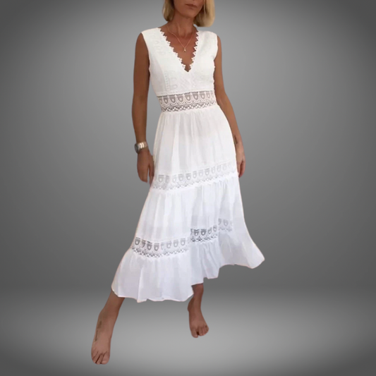 Marie™ | Mouwloze jurk met V-hals en kant