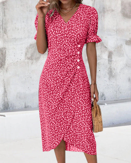 Rosa | Stijlvolle Bloemenprint V-hals Wrap Jurk