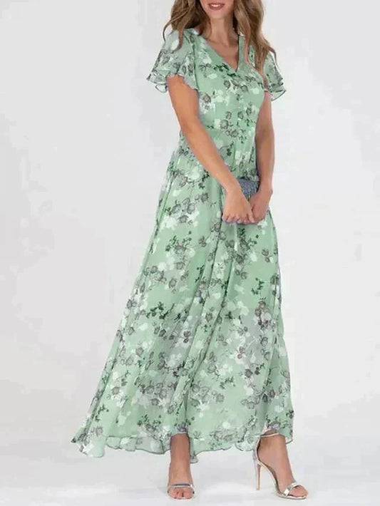 Marit | Stijlvolle Bloemen V-Hals Maxi Jurk