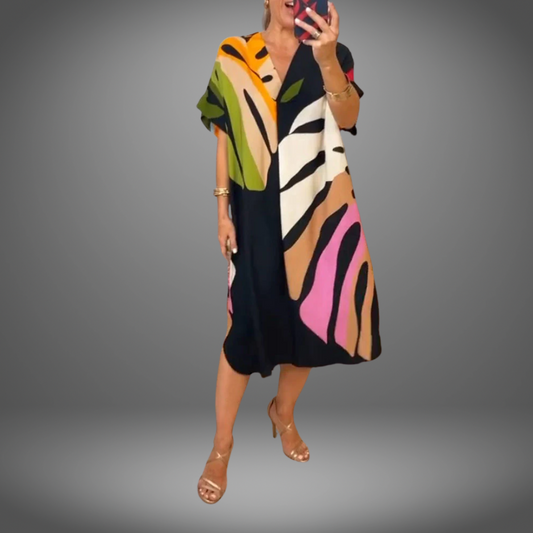 Zuri™ | Casual jurk met kleurrijke bladerenprint