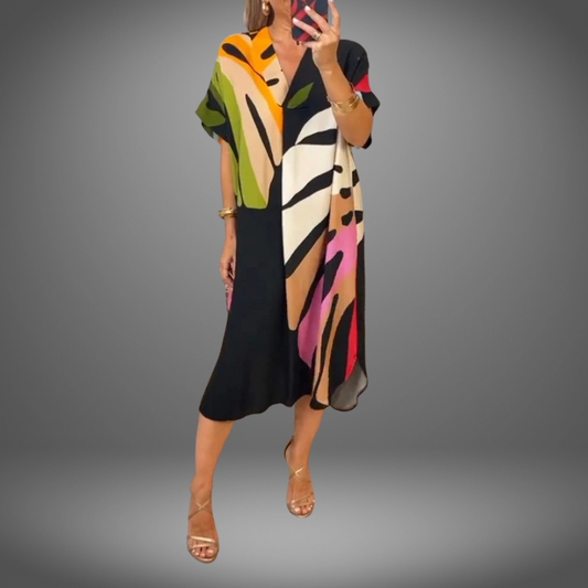 Zuri™ | Casual jurk met kleurrijke bladerenprint