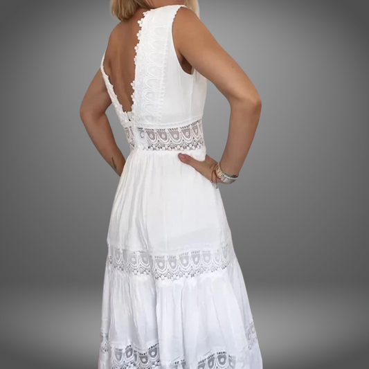 Marie™ | Mouwloze jurk met V-hals en kant