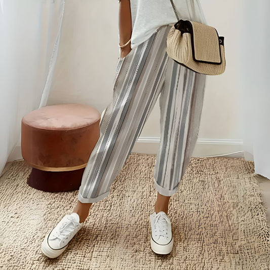 Mina | Losse Pasvorm - Gestreepte Colorblock Broek