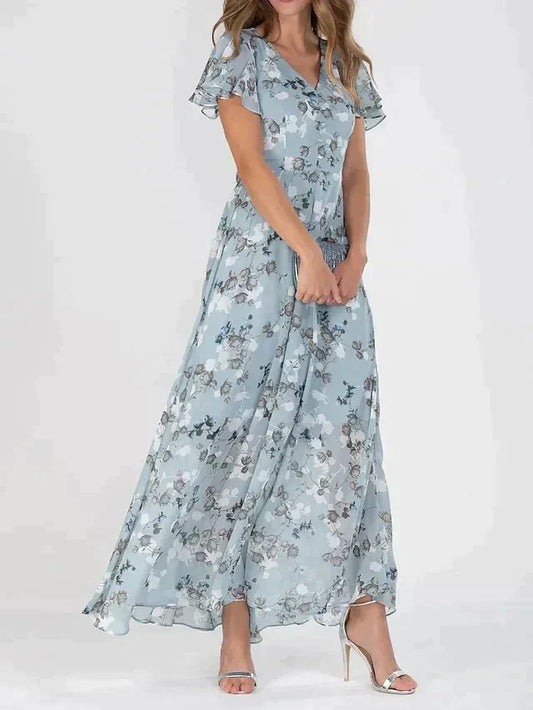 Marit | Stijlvolle Bloemen V-Hals Maxi Jurk