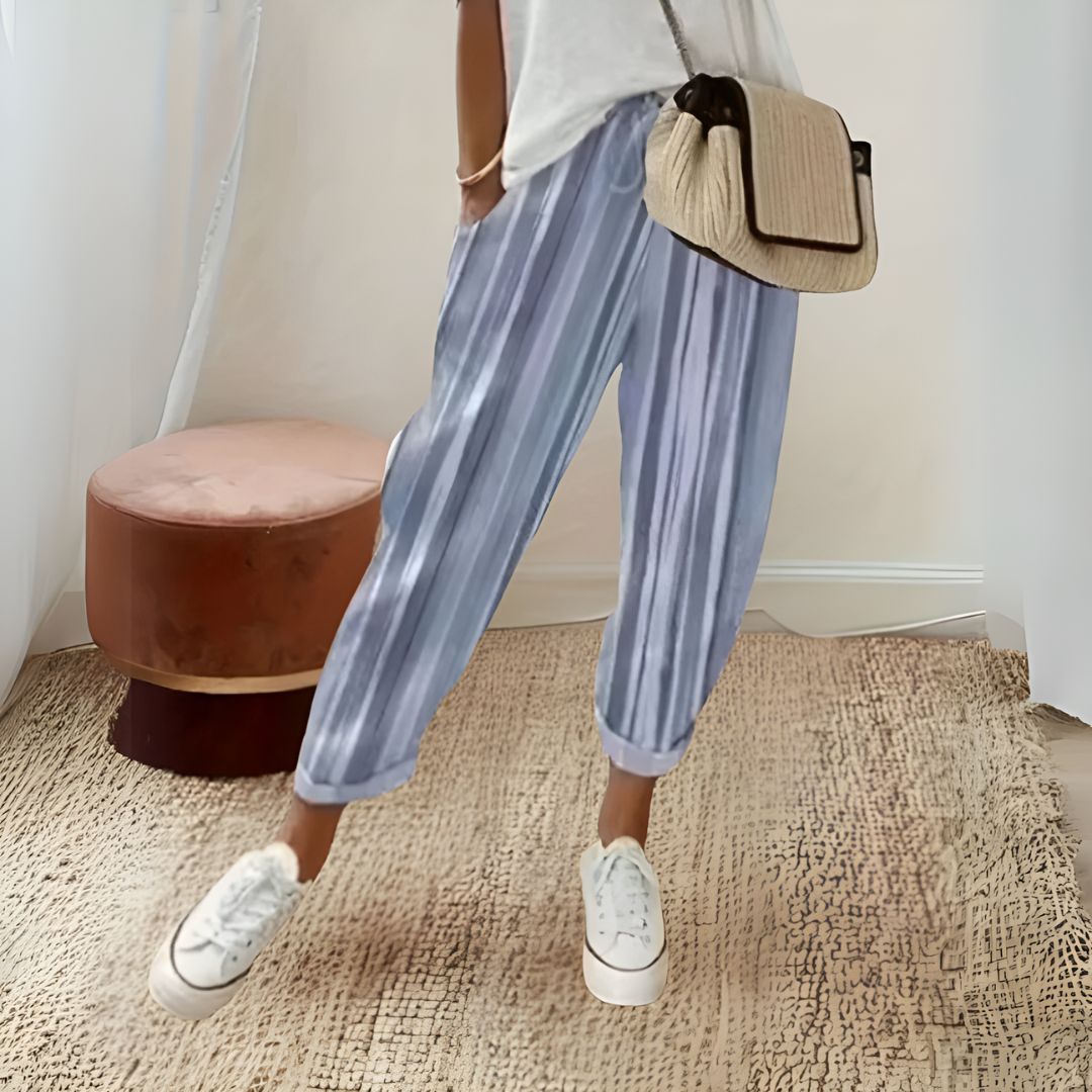 Mina | Losse Pasvorm - Gestreepte Colorblock Broek