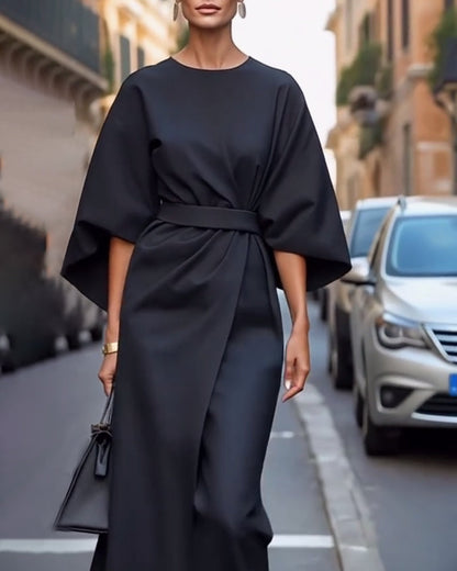 Nada  jurk met elegante lampas mouwen en riem