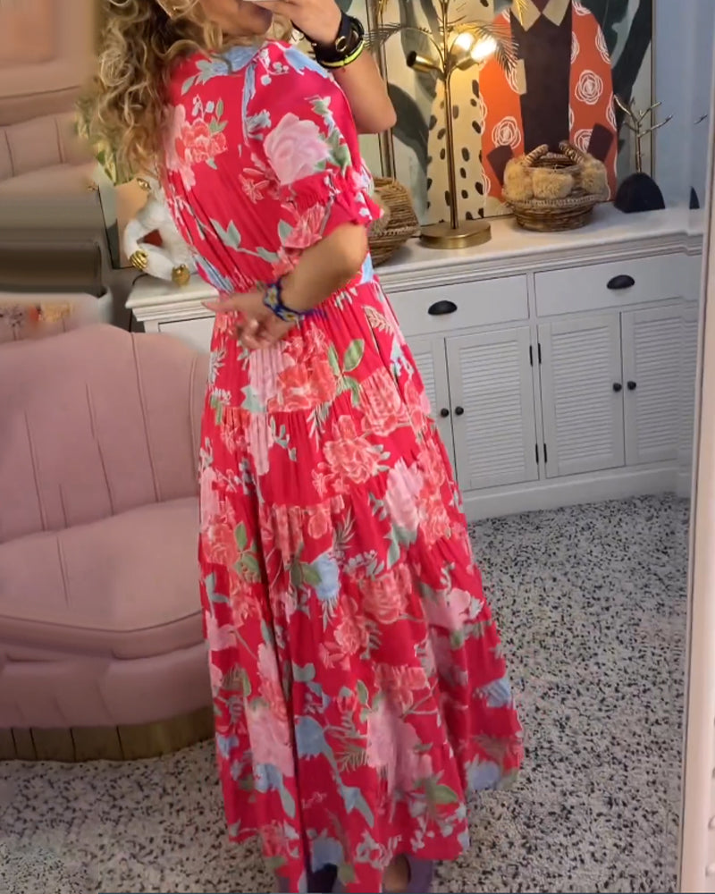 Catrisa™ - Bloemenprint V-hals jurk met zakken