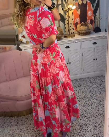 Catrisa™ - Bloemenprint V-hals jurk met zakken
