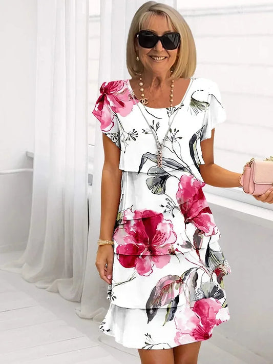 Giselle - gelaagde, volants, bloemenprint jurk