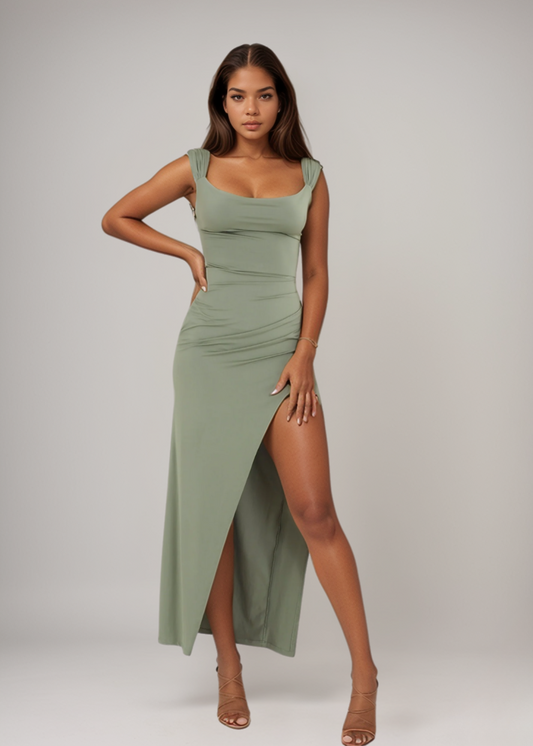 Charlotte™ | Figuuraccentuerende Splitjurk met Rimpelingen