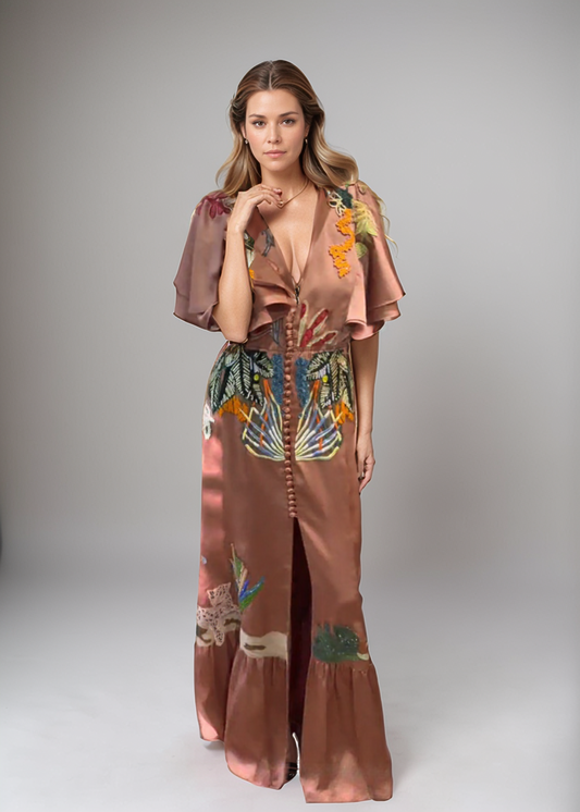 Zoe™ | Geborduurd Boho-Maxikleed