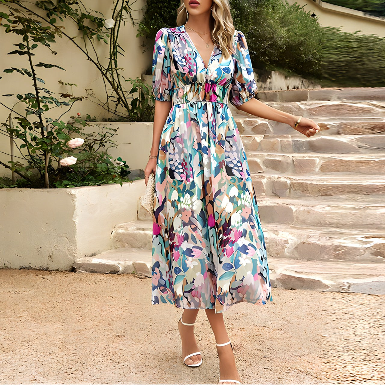 Rachelle - Midi-jurk met V-hals