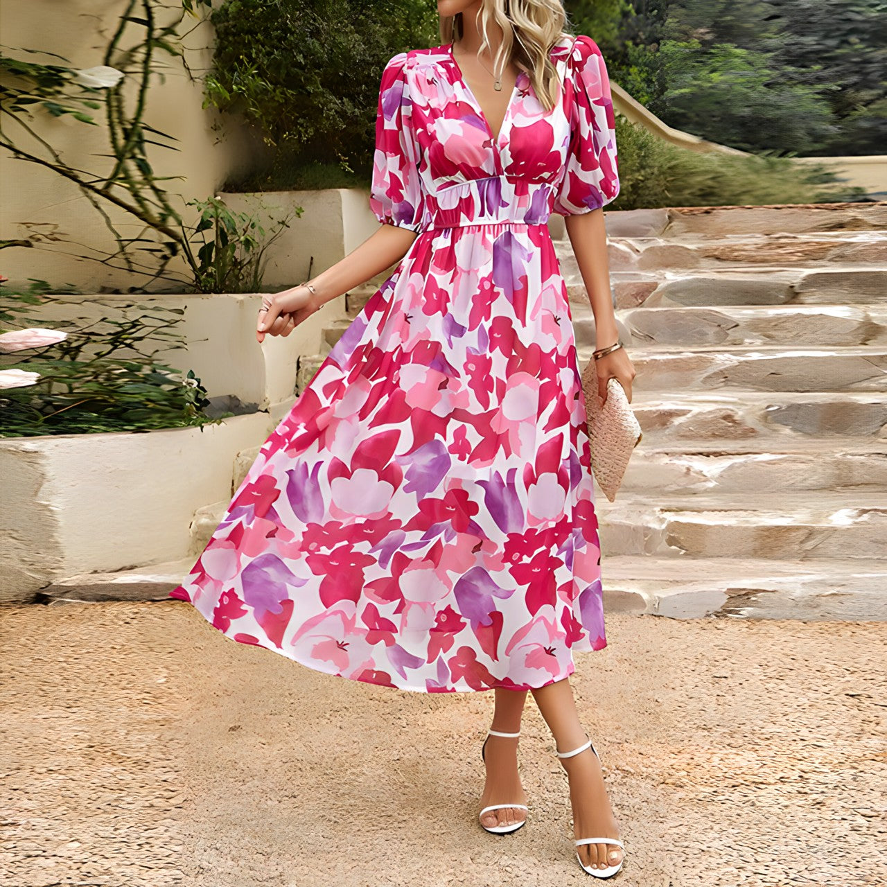 Rachelle - Midi-jurk met V-hals