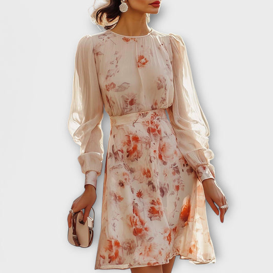 Gianna| Geplooide Jurk met Bloemenprint en Korte Mouwen