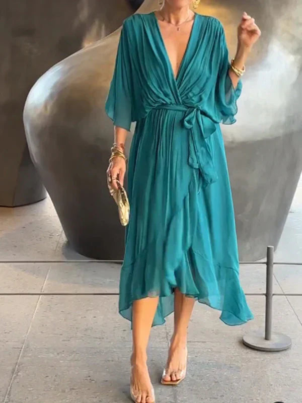 Aurora™ | Chiffon-Midikleed met Wikkeloptiek